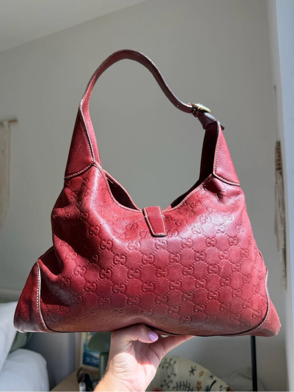 Vintage Gucci Jackie Burgundy Guccissima Leather Hobo Bag | Authentic w/ COA